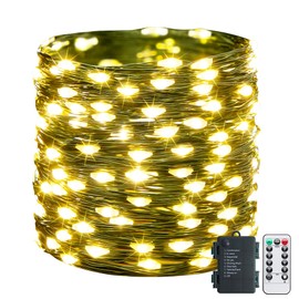 JMEXSUSS Fairy Lights Battery Operated, 66ft Green Copper Wires with Remoter, 200 LED Twinkle Fairy Starry Lights for Christmas Tree Wreath DIY Wedding, Warm White