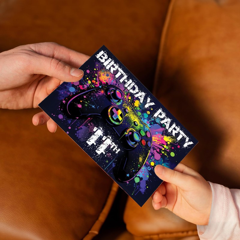 11th Birthday Party Invitations Kids - Video Gamer Gaming 20