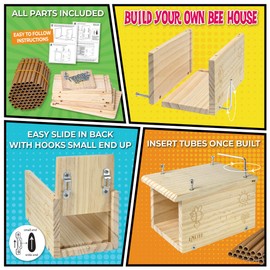 Rivajam Build a Bee House DIY Woodworking Project | Solitary Mason Bee House Nesting Box Wood Building Kit & Tools | Garden Arts & Crafts Activities for Toddler Boys & Girls Kids Teens Adults & Family