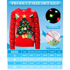Liitrsh 3 Pack Christmas Tree Light up Ugly Sweaters for Women 2024 Knitted Xmas Tree Reindeer Hat Socks for Adults Holiday (M Size)