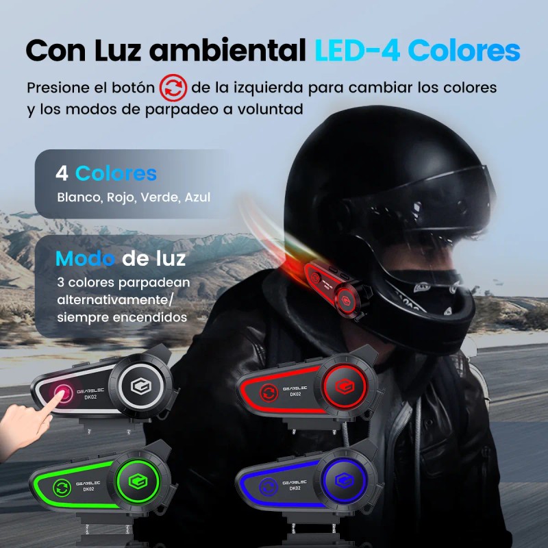 Gearelec Dk02 Audífonos Para Casco De Motos 2800mAh Bluetooth5.2 Impermeables