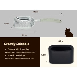 Vitisyao Large Cat Litter Scoop with Holder, Aluminum Cat Litter Sifter Captures All Clumps, Fast Sifting Kitten Poop Lifter with Scooper Caddy (Black)