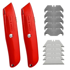 Canopus Heavy Duty Utility Knife with Utility and Hook Blades, All Metal Retractable Box Cutter, Carpet Knife, Shingle Cutter Roofing Knife, Combo Pack, Red, Made in USA