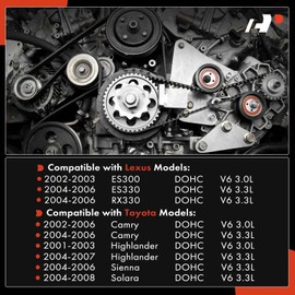 A-Premium Timing Belt Kit with Water Pump Compatible with Toyota Camry 2002-2006 Highlander 2001-2007 Sienna 2004-2006 Solara & Lexus RX330 ES330 ES300 V6 3.0L 3.3L DOHC