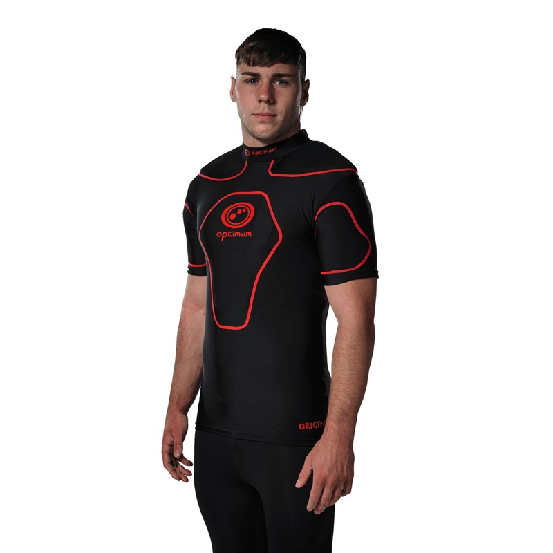 Optimum Unisex Junior Origin Protective Top Shoulder Pads - Black/Red,