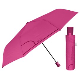 PERLETTI Multicoloured Automatic Umbrella for Women with Dots - Pocket Umbrella Compact Mini Lightweight Windproof - Rain Umbrella Small Travel - Diameter 96 cm, Dark pink