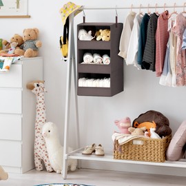 GRANNY SAYS 3-Shelf Closet Organizers and Storage, Foldable Hanging Closet Organizer, Hanging Closet Shelves with 2 Metal Hooks, Leak-Proof Hanging Shelves for Closet, Bedroom, RV, Camper, Dark Brown