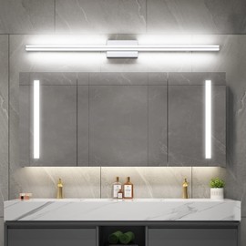 SOLFART 48 Inch LED Bathroom Vanity Fixtures, Modern Silver Vanity Lights Over Mirror Bathroom Lighting Wall Lights 6000K ND