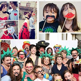 Hochzeit Photo Booth Requisiten, Queta 31 Stück Fashion Photobooth Requisiten mit Stöcken und Kleber, Dekoration für Geburtstage, Valentinstag, Urlaubs Party, Garten Parteien