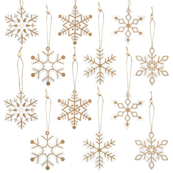 LIHAO Pack of 24 Snowflakes Christmas Decoration Wooden Snowflake Pendants