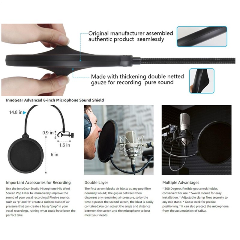 Pop Screen for Microphone | Studio Microphone Pop Shield -