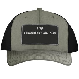 I Heart Love Strawberry and Kiwi - Leather Black Patch Engraved Trucker Hat, Heather-Black, One Size
