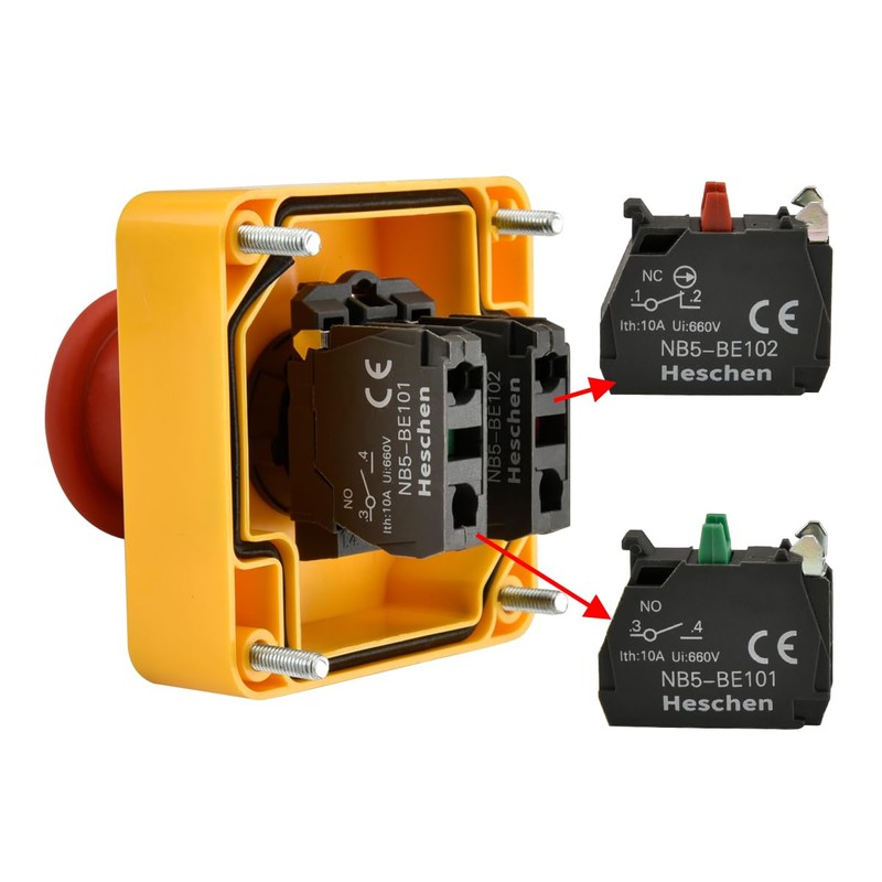 Heschen Red Sign Weatherproof Emergency Stop Push Button Switch, 660V