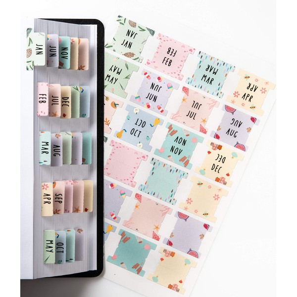 DiverseBee Laminated Planner Monthly Tabs, 24 Peel and Stick Tabs