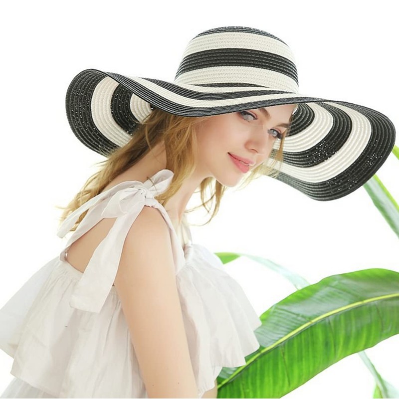 Womens Wide Brim Beach Sun Straw Hats Foldable Floppy Summer