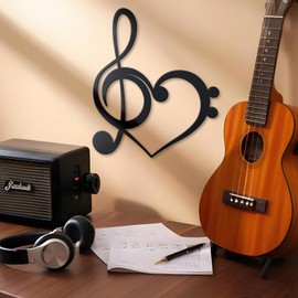 KOYILTD Heart Music Room Decor Black Metal Wall Art Music Note Decoration Heart Wall Decor Living Room Wall Art Vintage Hanging Sign for Bedroom Living Room (Contracted)