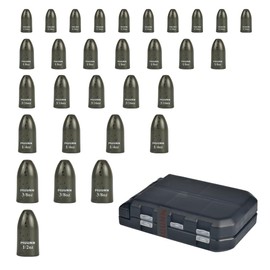 MUUNN 30Pcs Tungsten Bullet Fishing Weights Sinkers Kit, Tungsten Worm Weights Set Assortment Size with Fishing Tackle Box for Bass Fishing (30 Piece - Green - Tungsten Weight Kit)