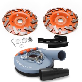 Wohenhao Dust Shroud for Angle Grinder 4.5-5 inch + 2 PCS Diamond Grinding Cup Wheel 5 inch + Replacement Brush, Universal Surface Grinding Shroud Kit for Various Surfaces