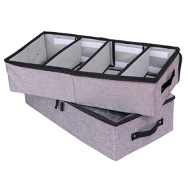 AARAINBOW Foldable Under Bed Clothes Organizer with Lid, Fabric Underbed Storage Container with Adjustable Dividers, Long UnderBed Storage Bins with Handles, Clear Shoes Storage Under Bed (2 Gray)