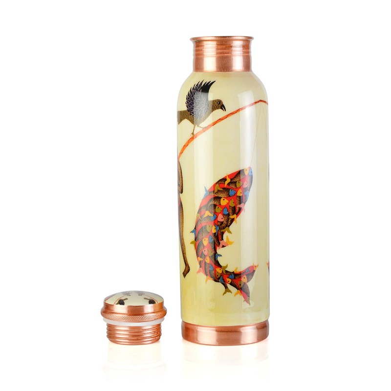 PRURA Ayurvedic Pure Copper Leak Proof Drinking Bottle 900ml Design