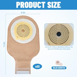 22 PCS Ostomy Bags with Exhaust Holes, One Piece Drainable Colostomy Bags with Hook and Loop Closure, Ileostomy Pouches mit Vent, Vented Ostomy Supplies for Stoma Care, 15mm-60mm Cut-to-Fit