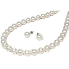 [You and My Jewelry Box] Pearl Necklace and Earrings Set, 0.3 inches (8.0 mm) 17.7 inches (45 cm), Made in Japan [Gift Wrapped]
