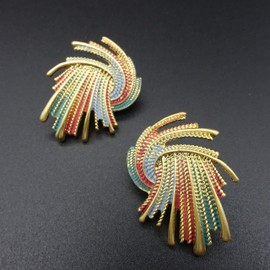 Colorful Gold-Plated Statement Stud Earrings for Women with Multicolor Vintage Style Ubahatimi