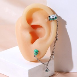 Jewseen Cartilage Chain Earrings Glow in The Dark Earrings Alien Ear Cuff Jewellery 316L Stainless Steel Earrings Helix Earring for Men and Women Stainless Steel Zircon, 不, Zircon