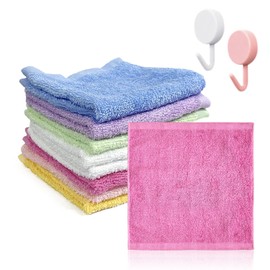 8-Piece Flannel Face Towel with 2 Hooks, Baby Washcloth, Super Soft Face Washcloth, Bamboo Fibre Cloth, Reusable Face Cleansing Cloth, Use for Baby, Adults (10 x 10 inches)