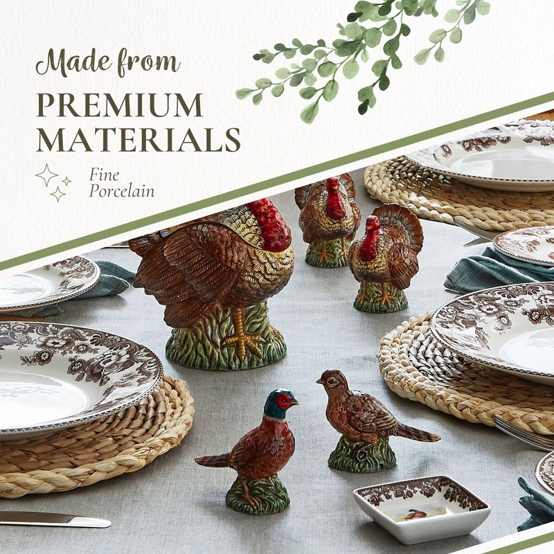 Spode 3.5" Pheasant-Shaped Salt and Pepper Shakers - Dolomite Ceramic