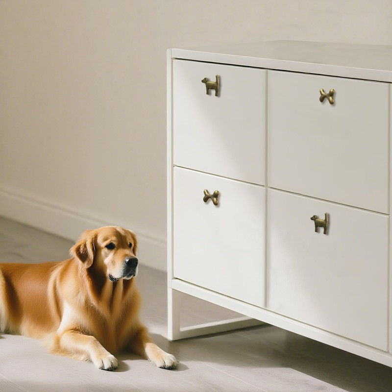 Adorable Golden Retriever + Dog Bone Cabinet Knobs, 6Pcs Bronze