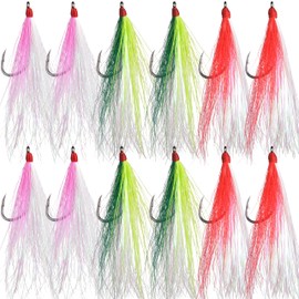 Bucktail Teasers Fishing Hooks Saltwater Flounder Rig Fishing Hooks Bucktail Mylar Teasers Inserted for Catfish Cod Flounder Hi/Lo Rig Three Colors 6/12pcs