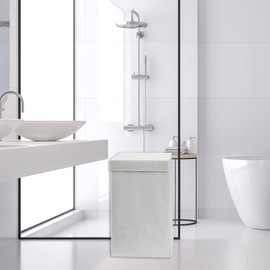 Simple Houseware Foldable Laundry Hamper Basket with Lid, White