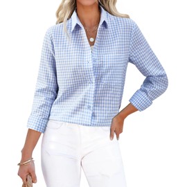 siliteelon Button Down Shirts for Women Gingham Top Plaid Long Sleeve Dress Shirts Cotton Fitted Casual Work Collared Blouse