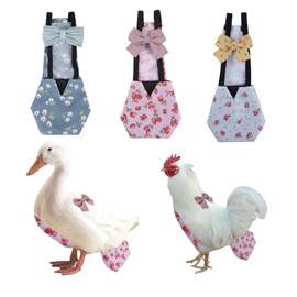 MANON ROSA Chicken Diapers Bantam Hens - Reusable 3-Piece Set with Bow Ties Poultry Nappies Washable Waterproof for Geese Pet Ducks Silkie (Floral S)