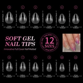 EARLMONI Short Almond Nail Tips Set - 120 Pieces Full Cover Soft Gel Almond Nail Tips Pieces, 12 Sizes Artificial Nails with Glue, Short Nail Tip Set for Nail Salons and Nail Art DIY