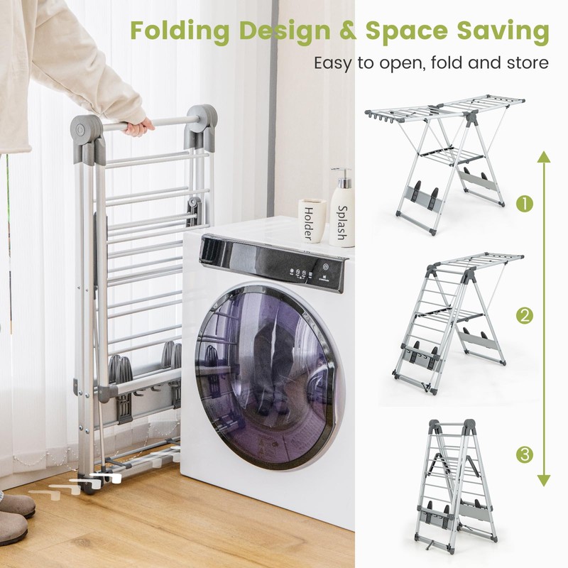Giantex Clothes Drying Rack, 2-Layer Aluminum Foldable Laundry Drying Rack