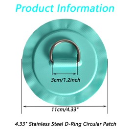 TONLOOEEL 6 Pack 4.33"/11cm Stainless Steel D-Ring Circular Patch for PVC Inflatable Boat Kayak SUP Canoe Deck Surfboard Accessories,NO Glue Include. (Cyan-11cm)