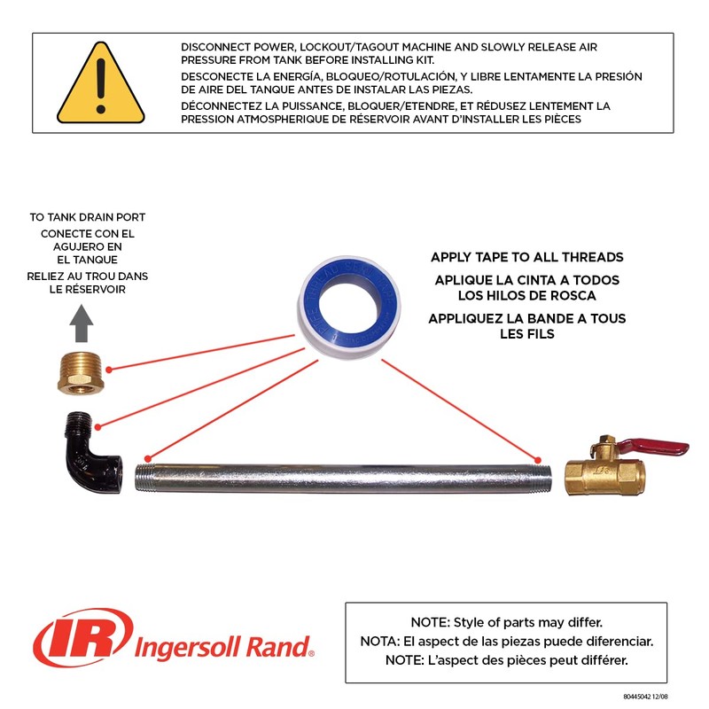 Ingersoll-Rand 38460655 Ingersoll Rand 1/4" Tank Drain Kit