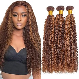 Tuheerst Naturel Bresilienne Extension Matassa Capelli Veri Tessitura Brazilian Bundle Human Hair Bundles Curly Wave Bundles 3 Bundles Double Weft Highlight Brown Bundles 28 Pollice