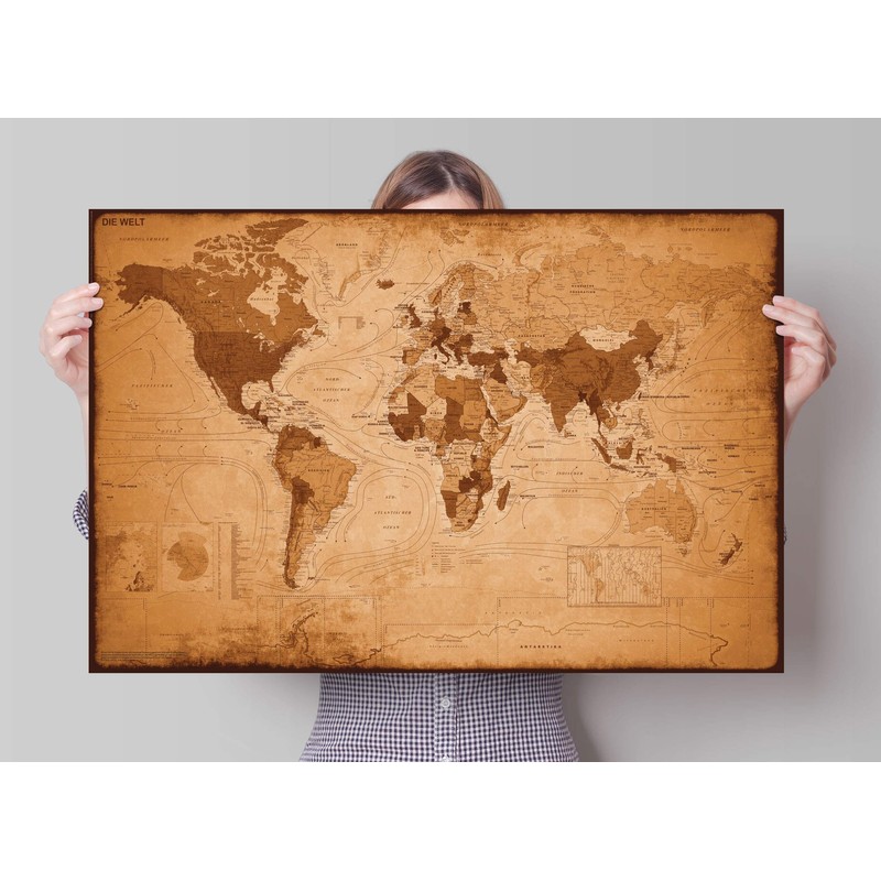 Weltkarte - Antik Poster Print, 92x61 cm