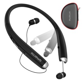 AMORNO Foldable Bluetooth Headphones, Wireless Neckband Sports Headset with Retractable Earbuds, Sweatproof Noise Cancelling Stereo Earphones with Mic
