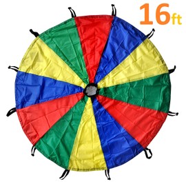 GSI Kids Play Parachute Rainbow Parachute Toy Tent Game for Children Gymnastics Cooperative Play and Outdoor Playground Activities (20 Feet)