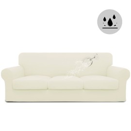 Easy-Going 100% Dual Waterproof 4 Pieces Oversized Cover Stretch Soft Couch Cover for Dogs, Sofa Slipcover for 3 Separate Cushion Couch Leakproof Furniture Protector for Kids, Pets Ivory