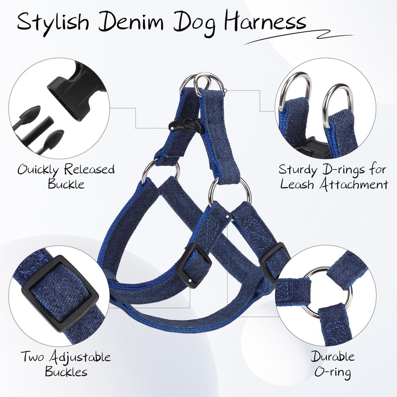 BINGPET Denim Step-in Dog Harness,No Pull Escape-Proof Dog Harness and