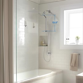 G-Promise All Metal Shower Diverter with Low Holder, Extended 13.5 Inch, 3-Way Diverter Valve with Pause Mode for Handheld and Fixed Shower Heads, 4-Setting Universal Replacement Part (Chrome)
