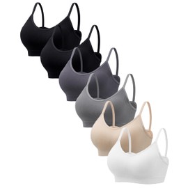 HBselect Women's Seamless Bralettes T-Shirt Bras Bustier Top without Underwire, Pack of 4, Pack of 6 black/black/beige/grey/dark grey/white, L