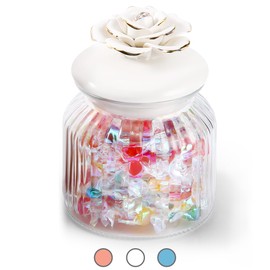 HomeyHoney Glass Jars with Airtight Ceramic Lids, Handcrafted Porcelain Rose, Glass Food Storage Canister for Kitchen, Decorative Jars for Coffee Tea Sugar Candy, White Rose, 1 Pack