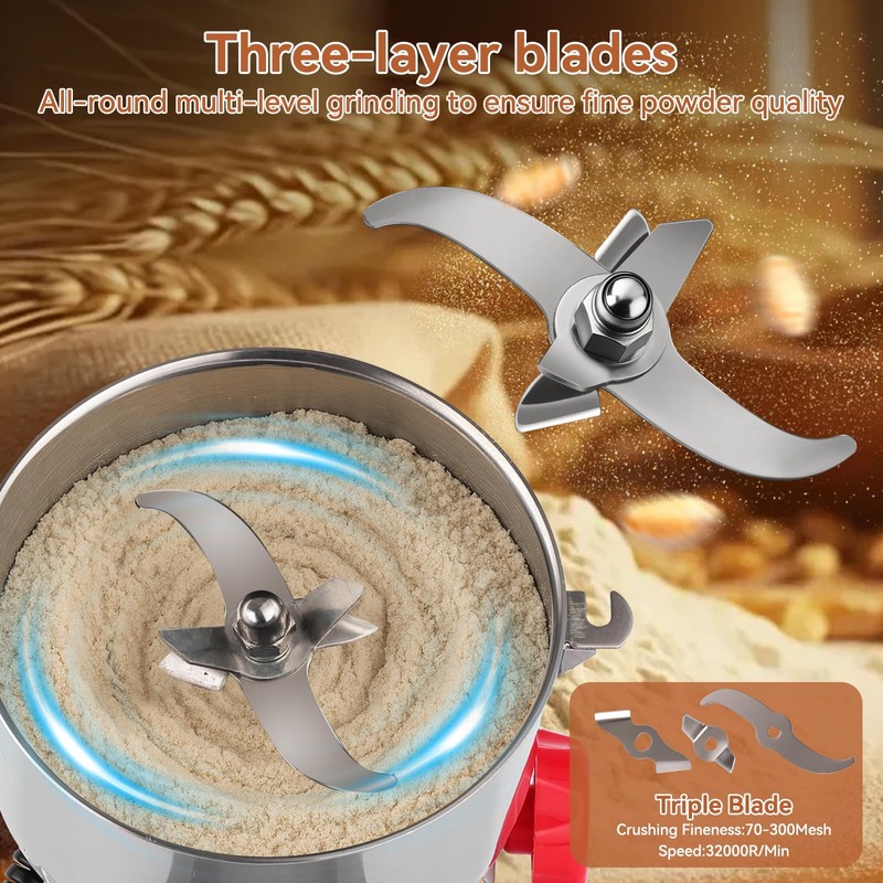 3000W Grain Mill Grinder - 32000 RPM High-Speed 1000g Electric