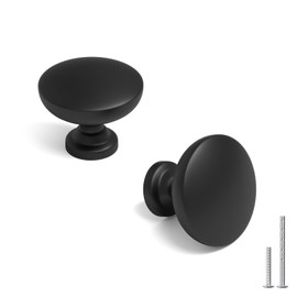 homdiy 25 Pack Black Cabinet Knobs Matte Black Round Dresser Drawer Knobs for Cabinets, Aluminum Alloy Kitchen Hardware Handles
